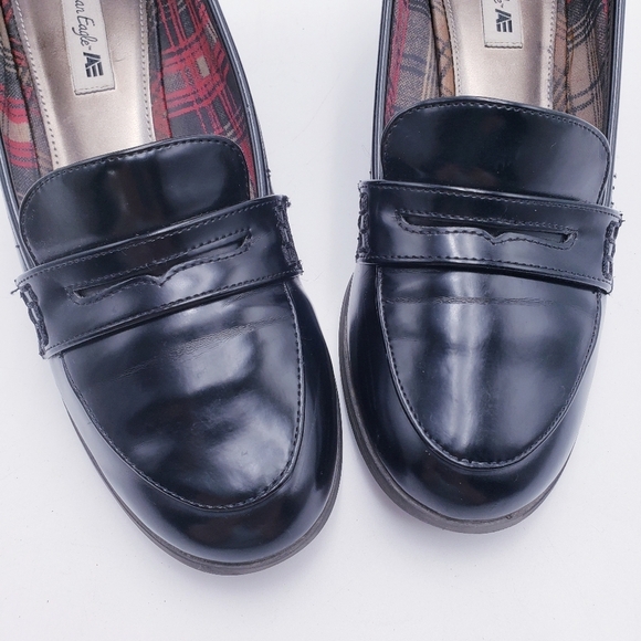 Vintage 90s Y2K American Eagle Chunky Block Heel Penny Loafer Shoe Black Size 10 - Picture 7 of 11